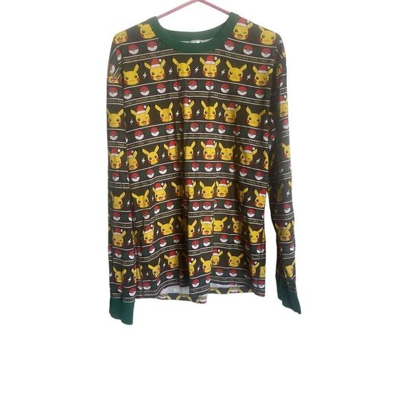 Pokemon Adult Green Pikachu Holiday Crew Neck Long Sleeve Top Size XL - Picture 1 of 14